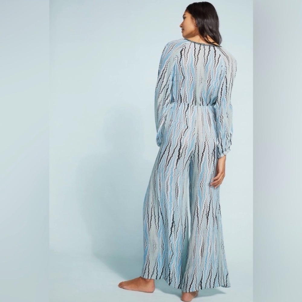 Anthropologie Irveni Wide Leg Relaxed Long Sleeve
Tassel Blue Jumpsuit Size L - Picture 2 of 6